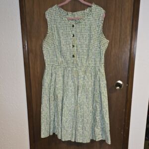Vintage 1950s Green Calico Cotton Women's House Dress